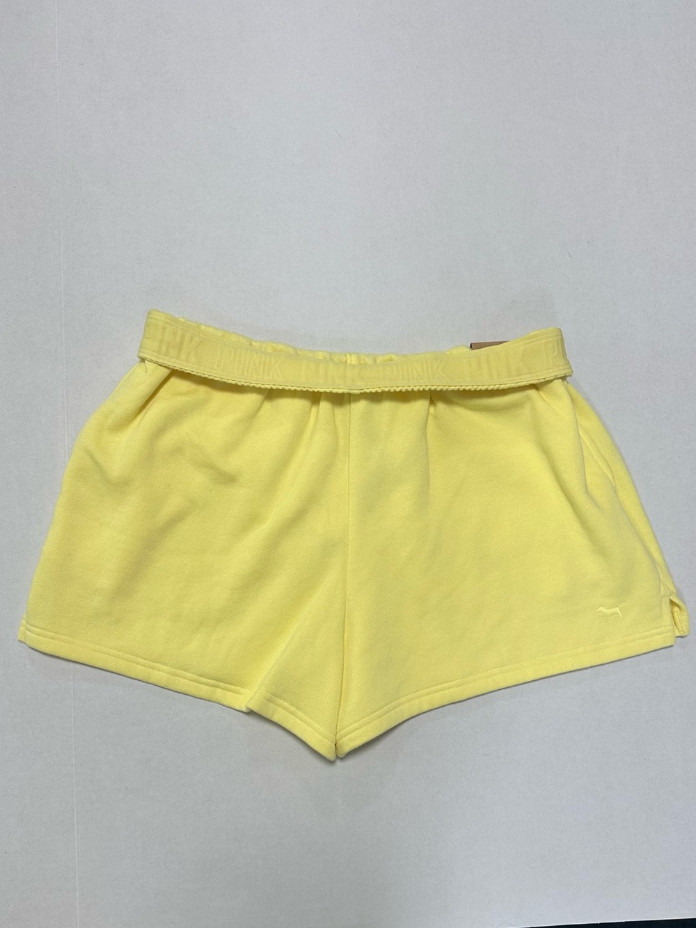 Victoria's Secret PINK M Fold Over Fleece Sweat Shorts Butter Yellow Athleisure